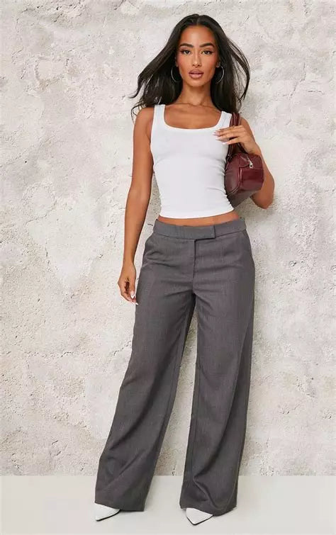 Pantalon Large Femme Petite Taille Basse – Coupe Fluide Élégante